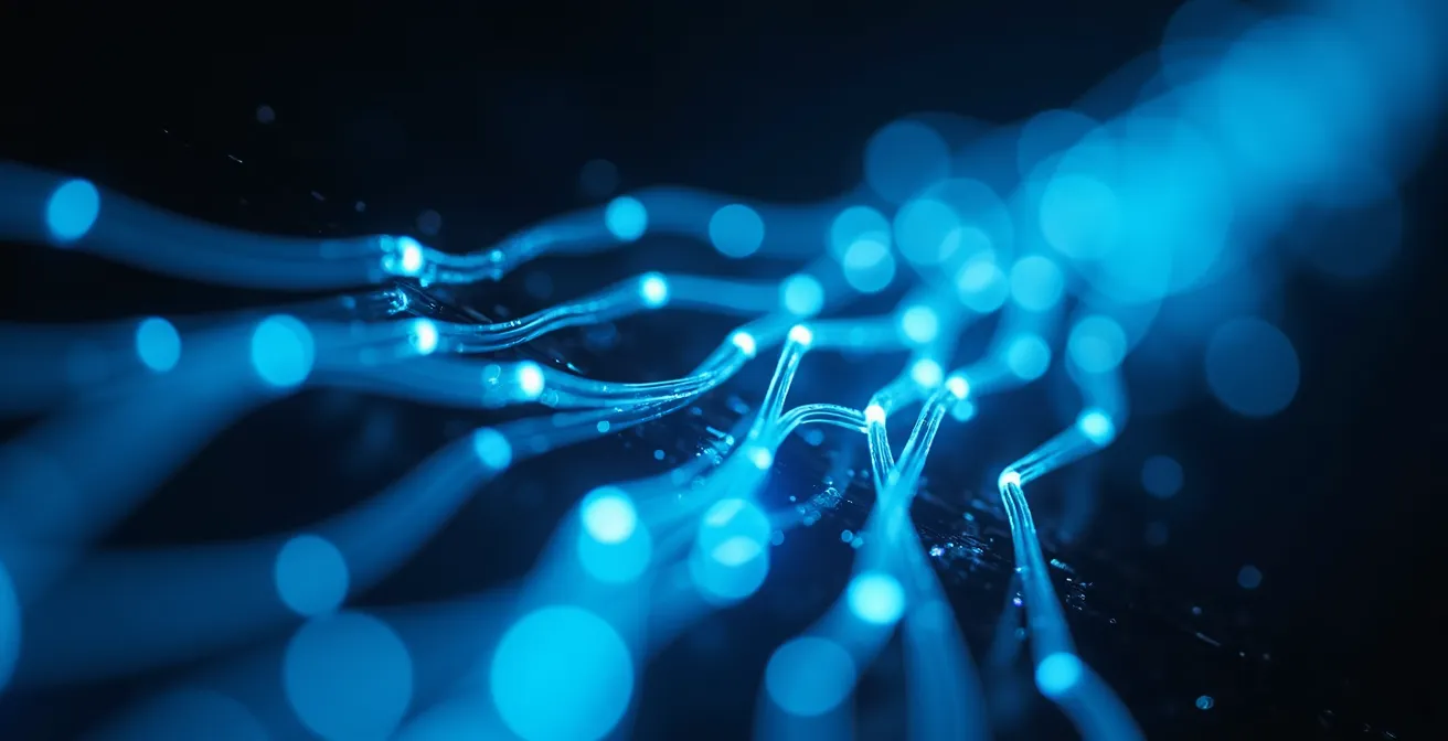 Macro-opname van kunstmatige intelligentie visualisatie met datapunten en netwerkverbindingen