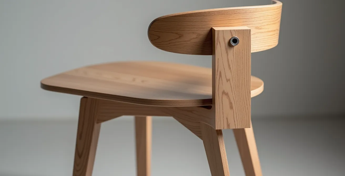 Close-up van modulair stoelontwerp met zichtbare demontabele verbindingen