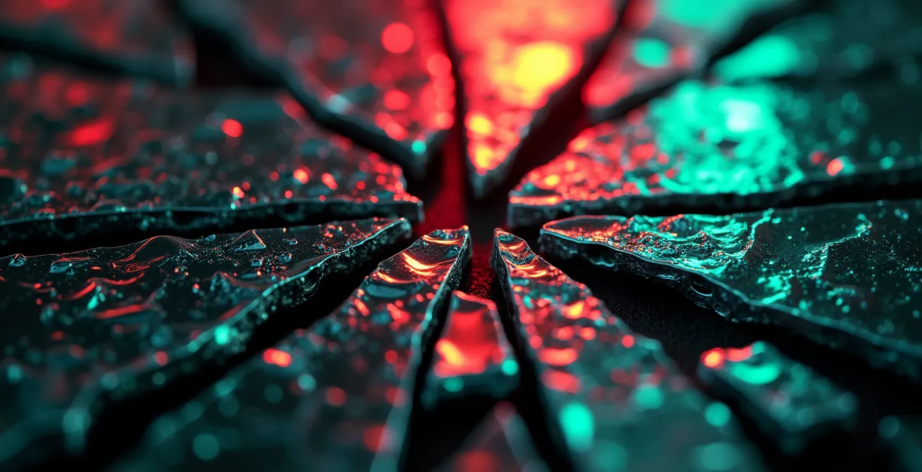 Abstracte visualisatie van extreme volatiliteit en risico bij crypto trading