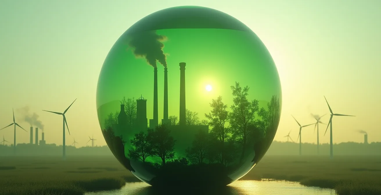 Visuele metafoor van ESG-scores die werkelijke milieu-impact verbergen