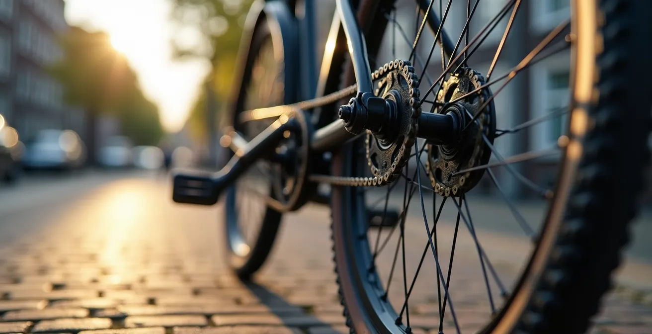 Fietskoerier met bakfiets langs Amsterdamse gracht