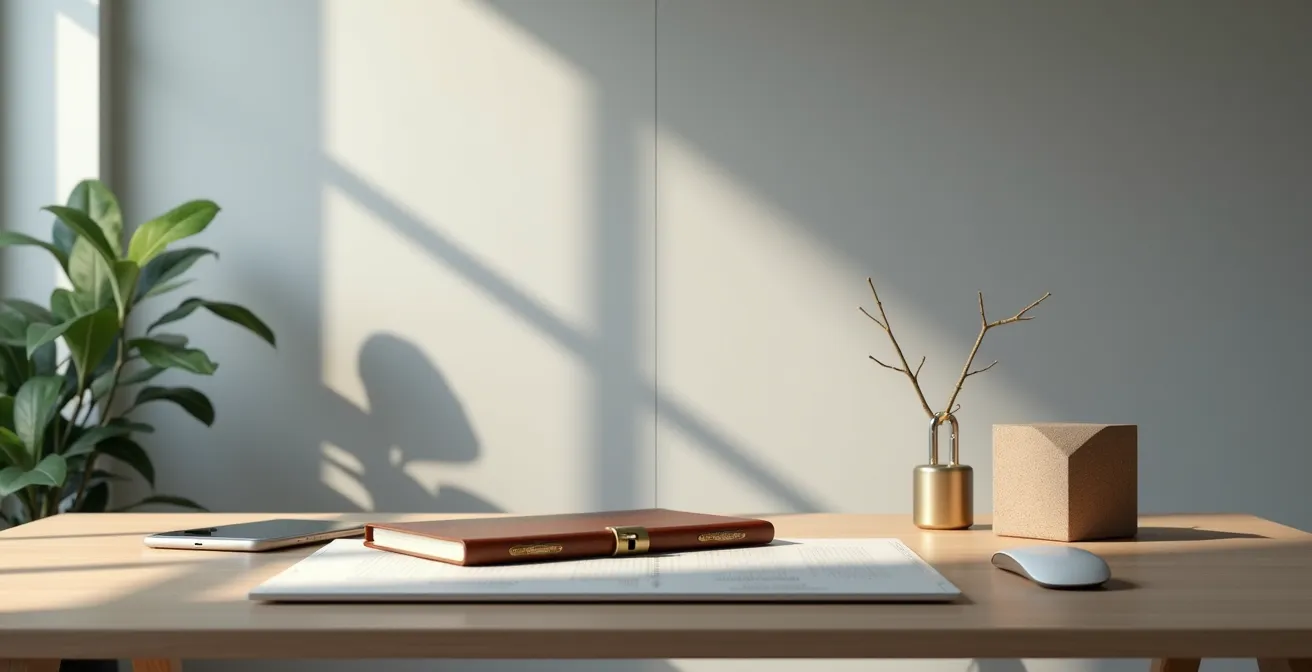 Vergelijking tussen een fysiek notitieboekje voor wachtwoorden en een digitale wachtwoordkluis op een computer.