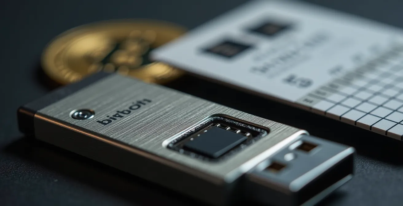 Hardware wallet met recovery seed kaart en veilige opslag elementen