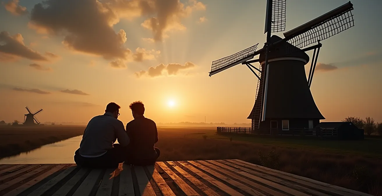 Leermeester-molenaar geeft instructie aan leerling bij historische molen
