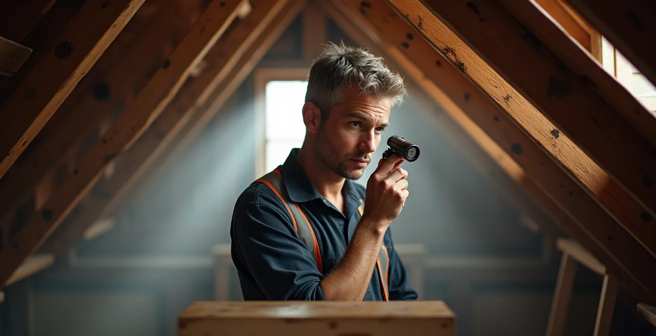 Monumentenwacht inspecteur onderzoekt historische balkconstructie met endoscoop