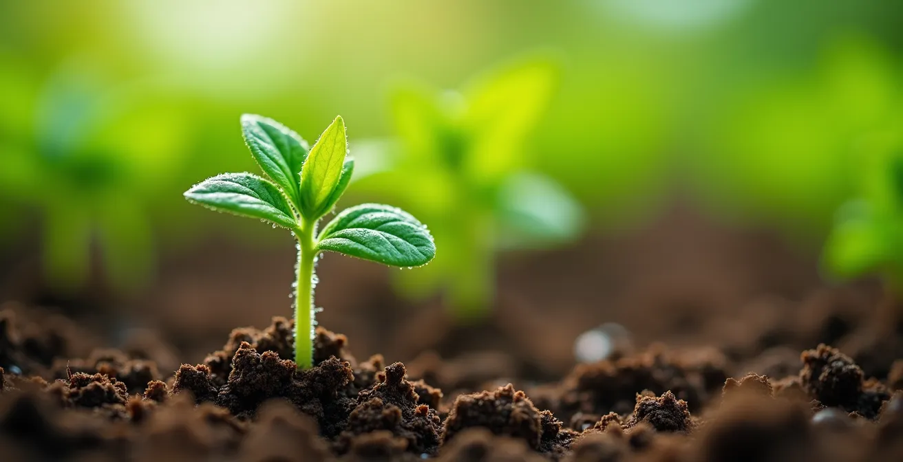 Macro-opname van groeiende plant symboliseert persoonlijke ontwikkeling