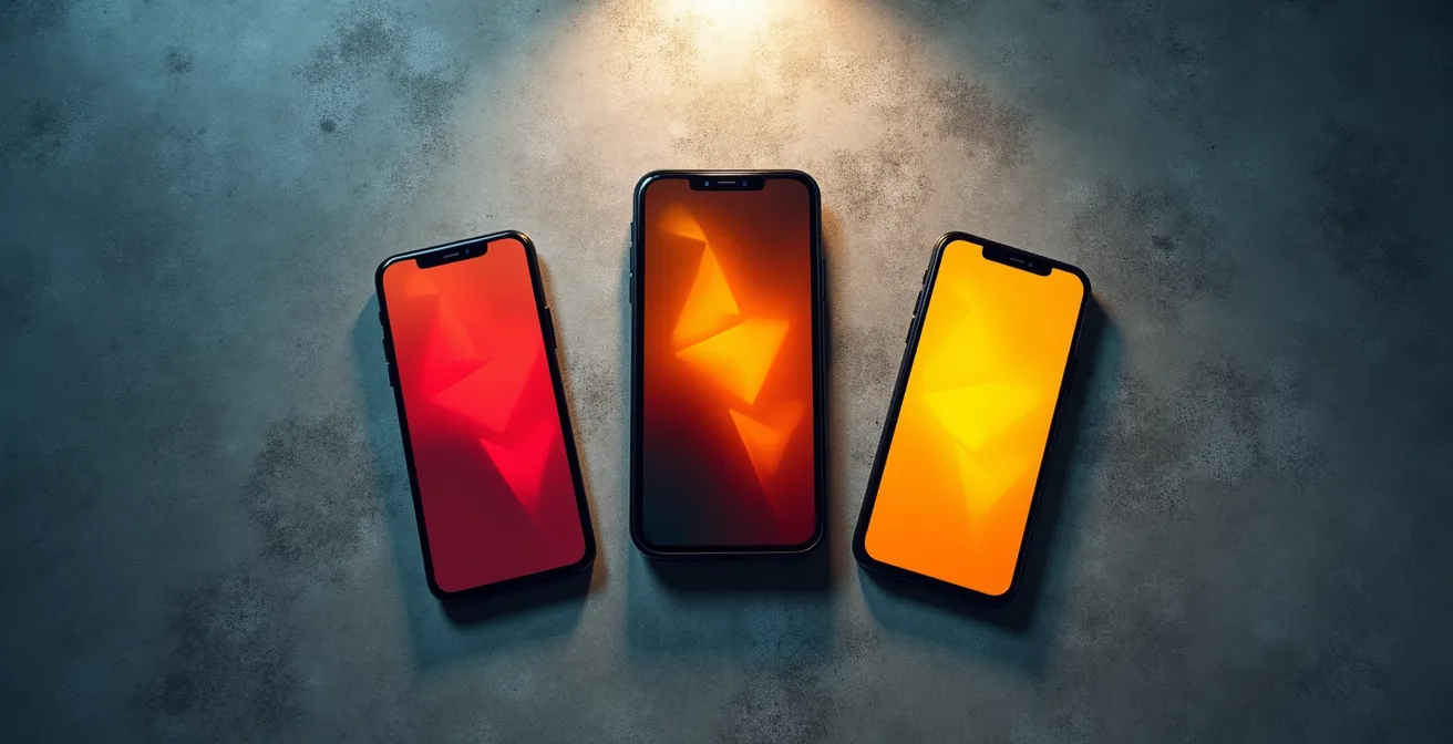 Split screen weergave van drie smartphone schermen met verschillende storingsmeldingen