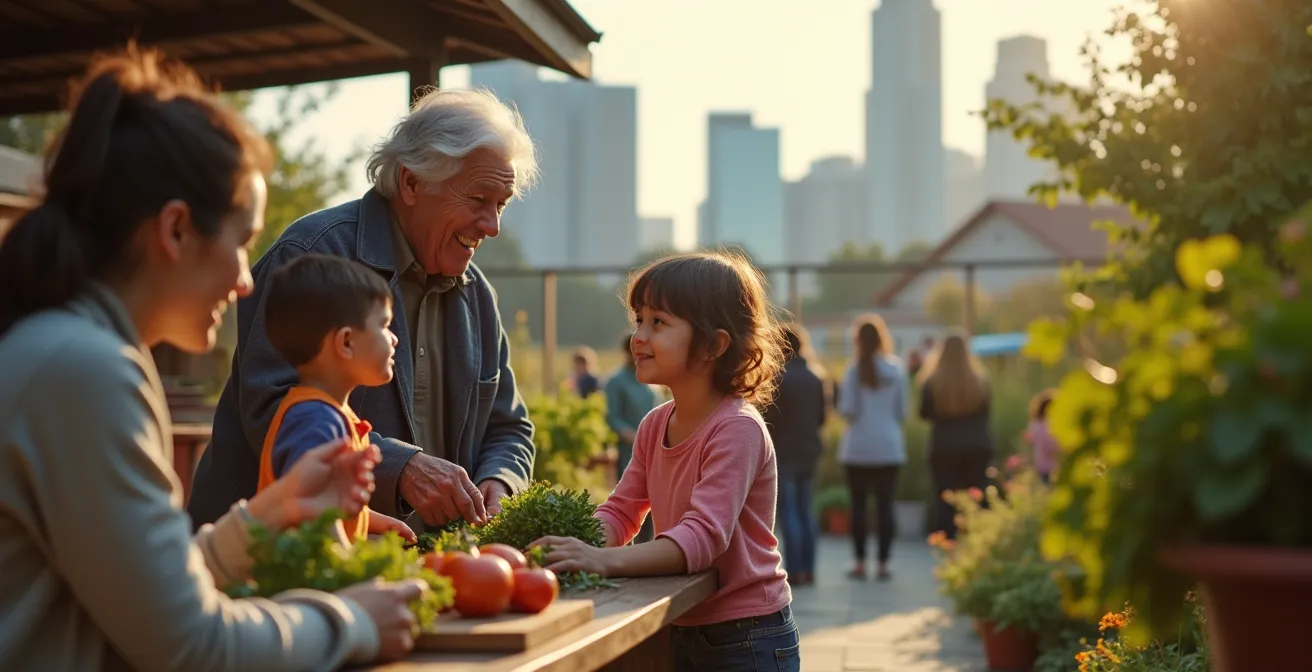 Contrast tussen hightech Zuidas kantoren en levendige buurtstraat met lokale winkels