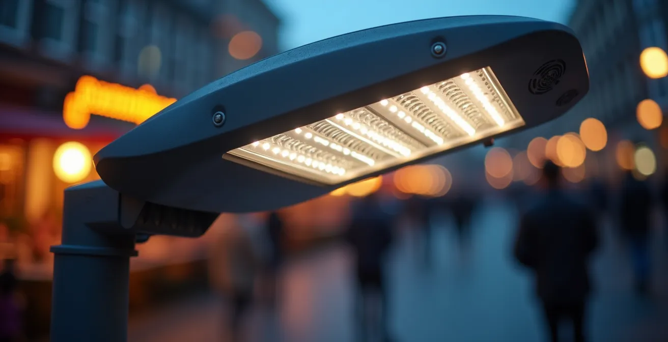 Adaptieve LED-verlichting op Nederlands plein tijdens avondevenement