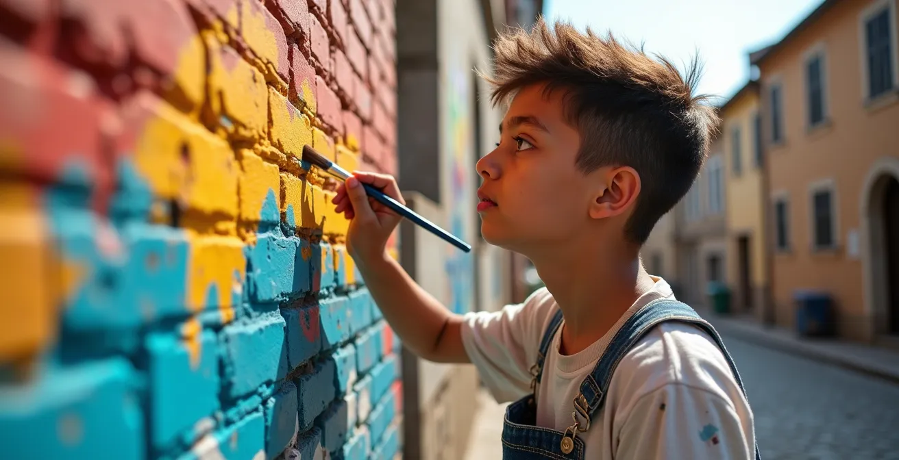 Moderne street art op middeleeuwse muur in Hanzestad